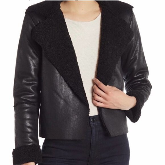 Vigoss SZ S NWT Black vegan suede leather sherpa open front moto jacket - Picture 2 of 13